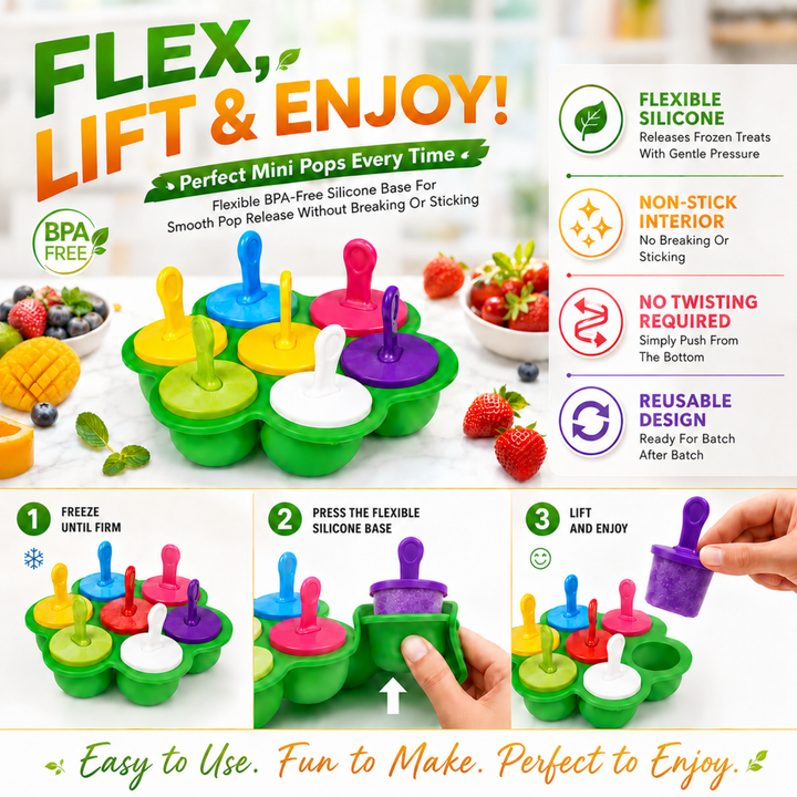 Beram Mini Popsicle Ice Cream Mould Seven Colourful Sticks Healthy Fruit Moulds Pure Silicone Mould with Plastic Sticks Kids Ice Cream DIY Pop Molds BPA Free