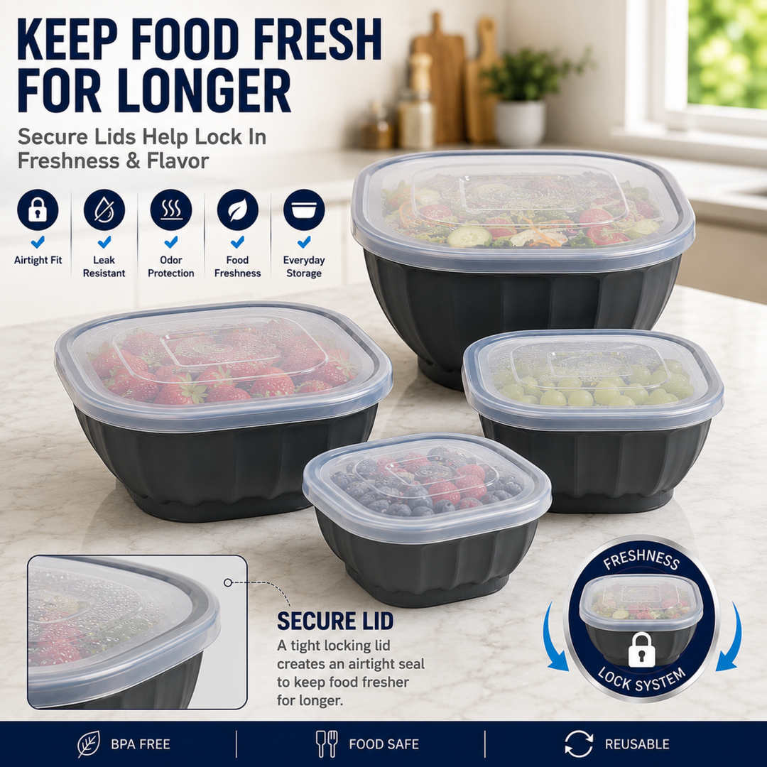 Storage Mixing Bowl Set with Lid BPA-Free Plastic Nesting Bowls for Kitchen Microwave & Dishwasher Safe Food Storage & Salad Prep Bowls (1.3L, 2.2L, 3.4L)