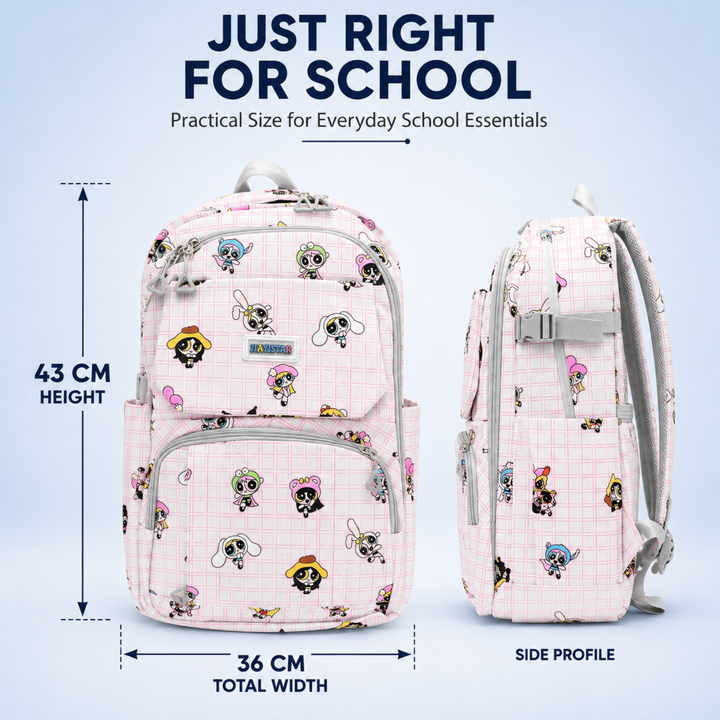 Powerpals School Bag, Lightweight Backpack with Multiple Compartments, Front Utility Pocket, Side Bottle Pockets & Adjustable Shoulder Straps
