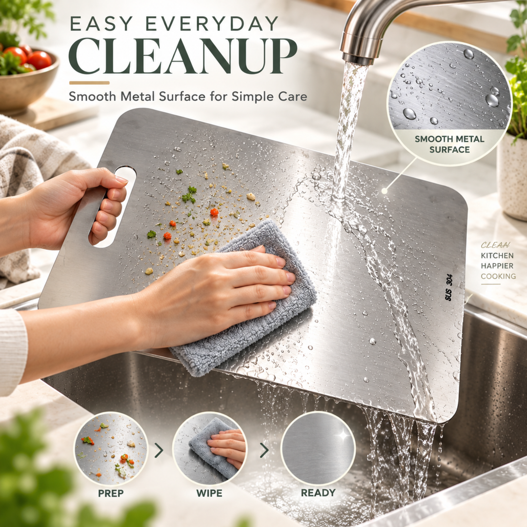 Stainless Steel Cutting Board 35 x 27.5 cm, Large Metal Chopping Board with Handle, Reusable Food Prep Board for Meat, Vegetables, Fruits, Dough & Kitchen Countertop