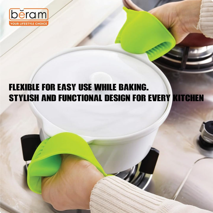 BERAM Silicone Mini Oven Mitts, Set of 2, Kitchen Pot Holders, Heat Resistant, Small Kitchen Mitts, Air Fryer Mitts Mini, Pot Pinch Grip for Cooking and Baking