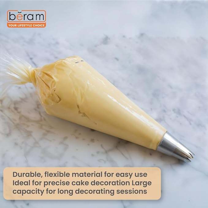 BERAM 50 pcs Heavy Duty Clear Piping Bags Anti Burst Non Slip Food Grade Pastry Bags for Cake Decorating Icing  Frosting Strong Disposable Bags for Cupcakes Cookies & Fondant Cake Decorating Tools