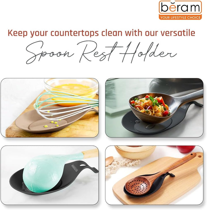 BERAM Silicone Spoon Rests Kitchen Counter Utensil Rests BPA-Free Heat Resistant Spatula & Ladle Holder Easy to Clean Modern Serving Spoon Rests for Kitchen Counters