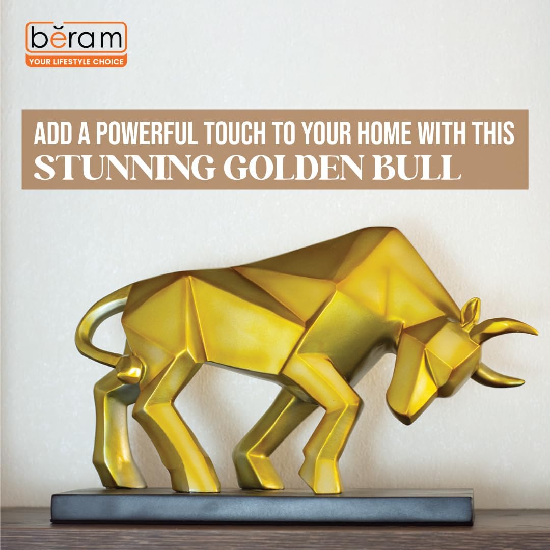 BERAM Golden Bull Ceramic Statue – Modern Abstract Art Sculpture for Home Decor, Premium Shelf Ornament for Office, Living Room, Dining Room, and Gift Giving