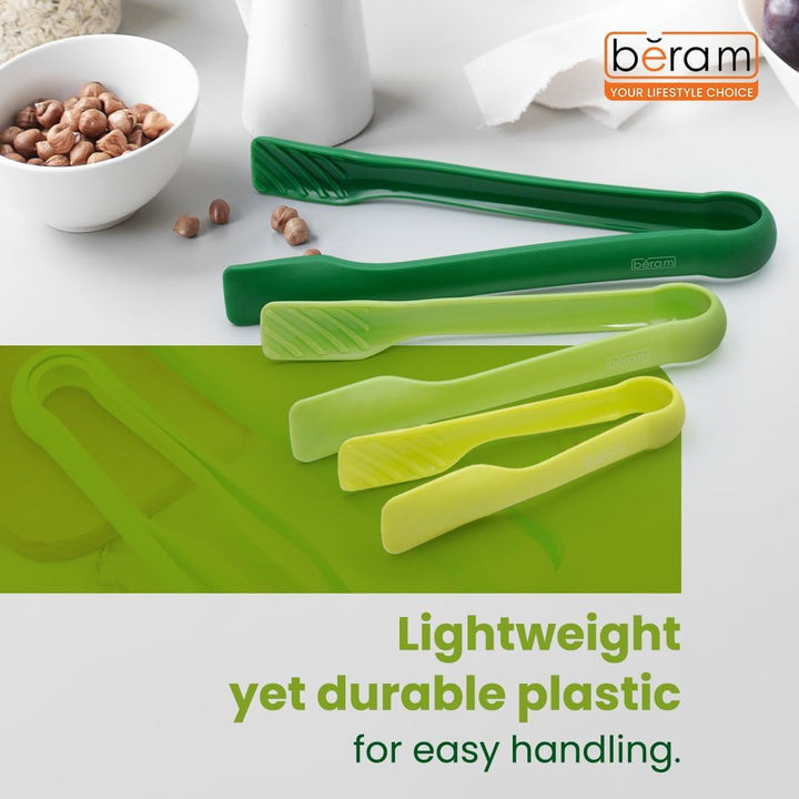 BERAM Plastic Kitchen Tongs Set of 3 Food Serving and BBQ Tongs for Bread Salad Fruit Buffet and Grilling Durable BPA Free Reusable Utility Tongs for Home Party and Daily Use