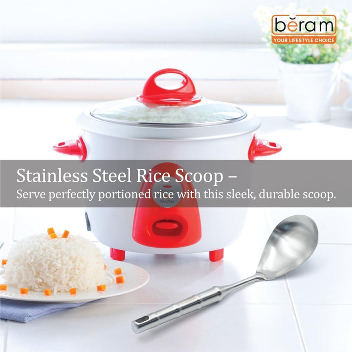 BERAM Cooking Utensils Set 304 Stainless Steel 6 Pieces Soup Spoon Spatula Slotted Turner Rice Scoop Pasta Server Skimmer Food Grade Kitchen Tools with Bamboo Shaped Handles
