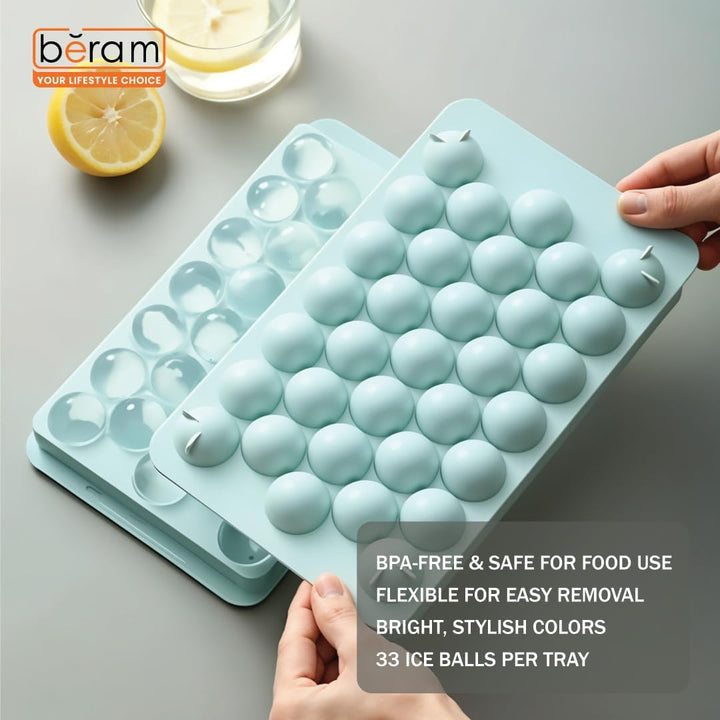 BERAM Round 33 Grids Ice Ball Maker for Freezer, Honeycomb Ice Moulds, Stackable Ice Trays, Food Grade PP material, Silicone Ice Maker Trays, BPA free Mold