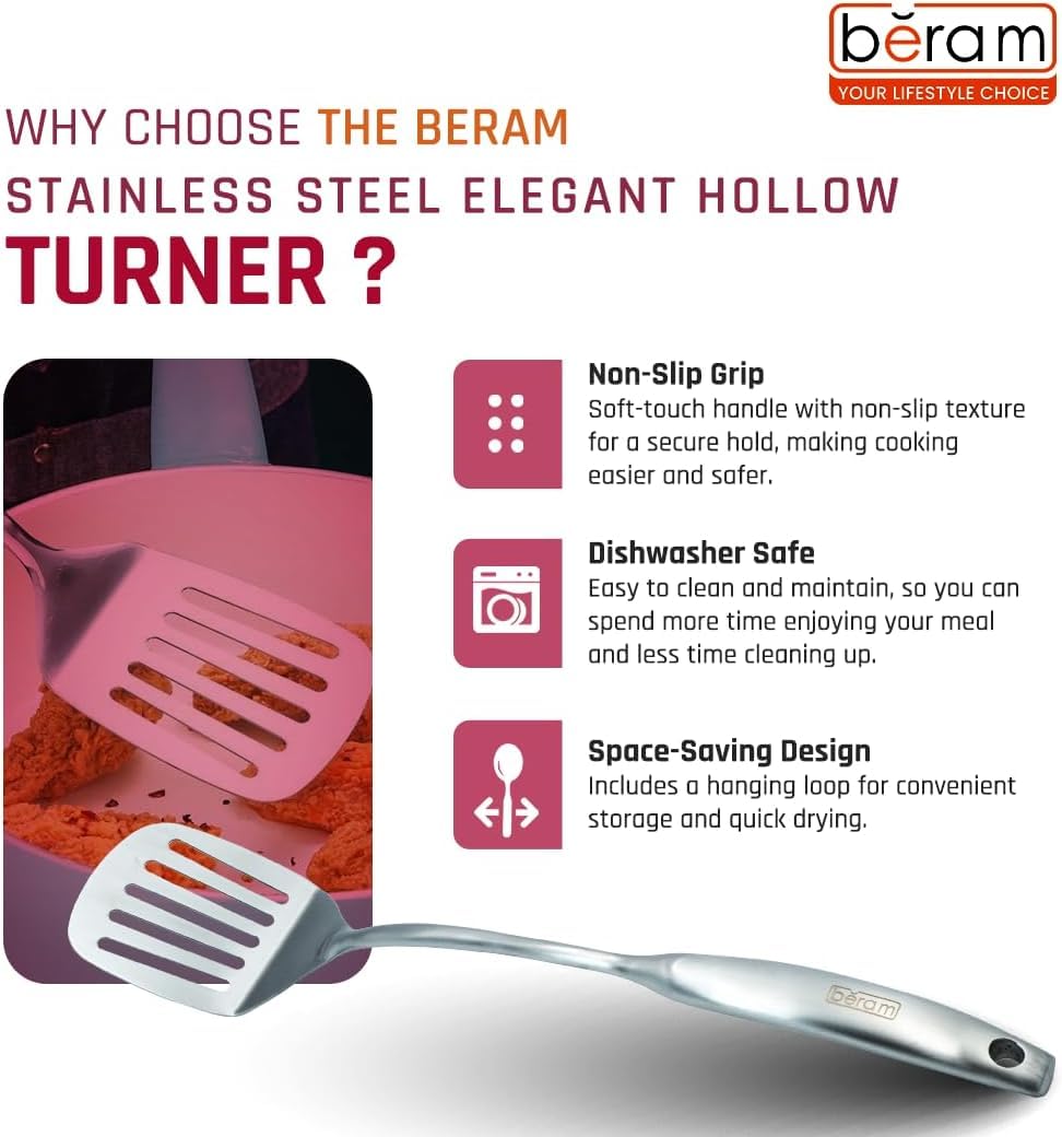 BERAM Elegant Hollow Handles Stainless Steel Cooking Utensils Set 6 Pieces Spatula Turner Rice Scoop Pasta Server Skimmer Soup Ladle Kitchen Tools for Daily Use Daily Use Cookware Set 304