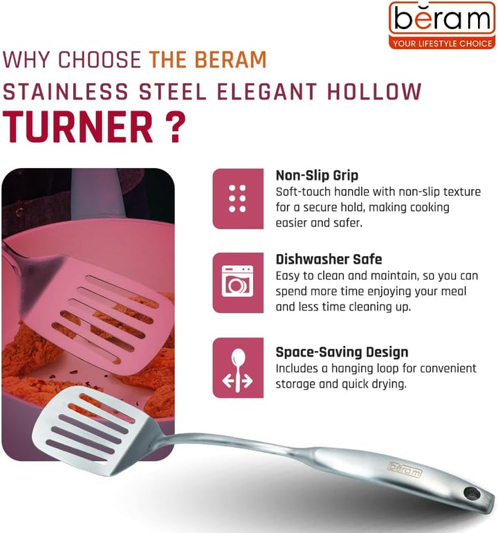 BERAM Elegant Hollow Handles Stainless Steel Cooking Utensils Set 6 Pieces Spatula Turner Rice Scoop Pasta Server Skimmer Soup Ladle Kitchen Tools for Daily Use Daily Use Cookware Set 304