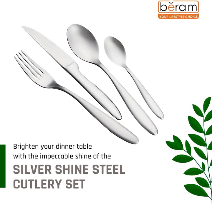 BERAM Silver Shine Steel Cutlery Set, Stainless Steel Flatware Set, 18/10 Grade, Kitchen Utensils Set, Tableware Set For Home, Restaurants, Hotels and More