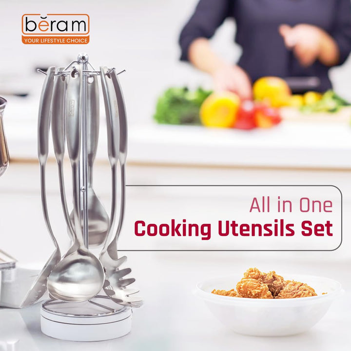 BERAM Elegant Hollow Handles Stainless Steel Cooking Utensils Set 6 Pieces Spatula Turner Rice Scoop Pasta Server Skimmer Soup Ladle Kitchen Tools for Daily Use Daily Use Cookware Set 304