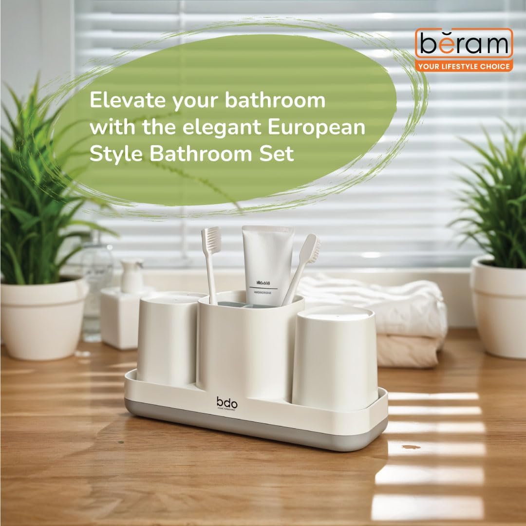 BERAM Bathroom Organizer Set, European Style Storage Set, Bathroom Accessories, Bathroom Counter Sets, Toothbrush and Toothpaste Holders, Soap Caddy and More