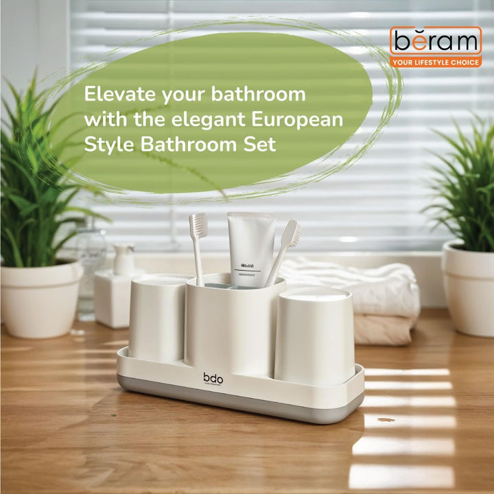 BERAM Bathroom Organizer Set, European Style Storage Set, Bathroom Accessories, Bathroom Counter Sets, Toothbrush and Toothpaste Holders, Soap Caddy and More