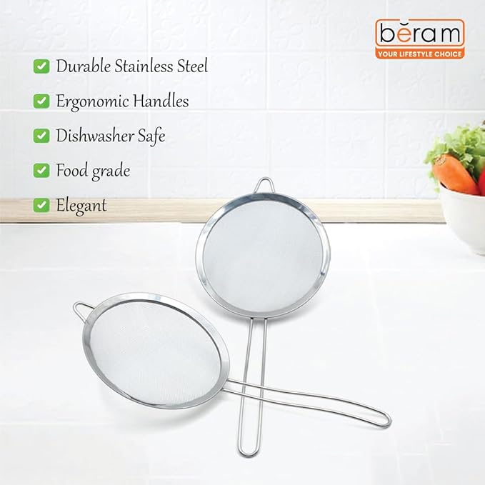 BERAM Strainer, Spiral Design with Handle, 304 Stainless Steel, Sieve for Sifting, Cooking Utensil, Daily Use Kitchen Tool, Juice Strainer, Pulp Separator (16 CM)