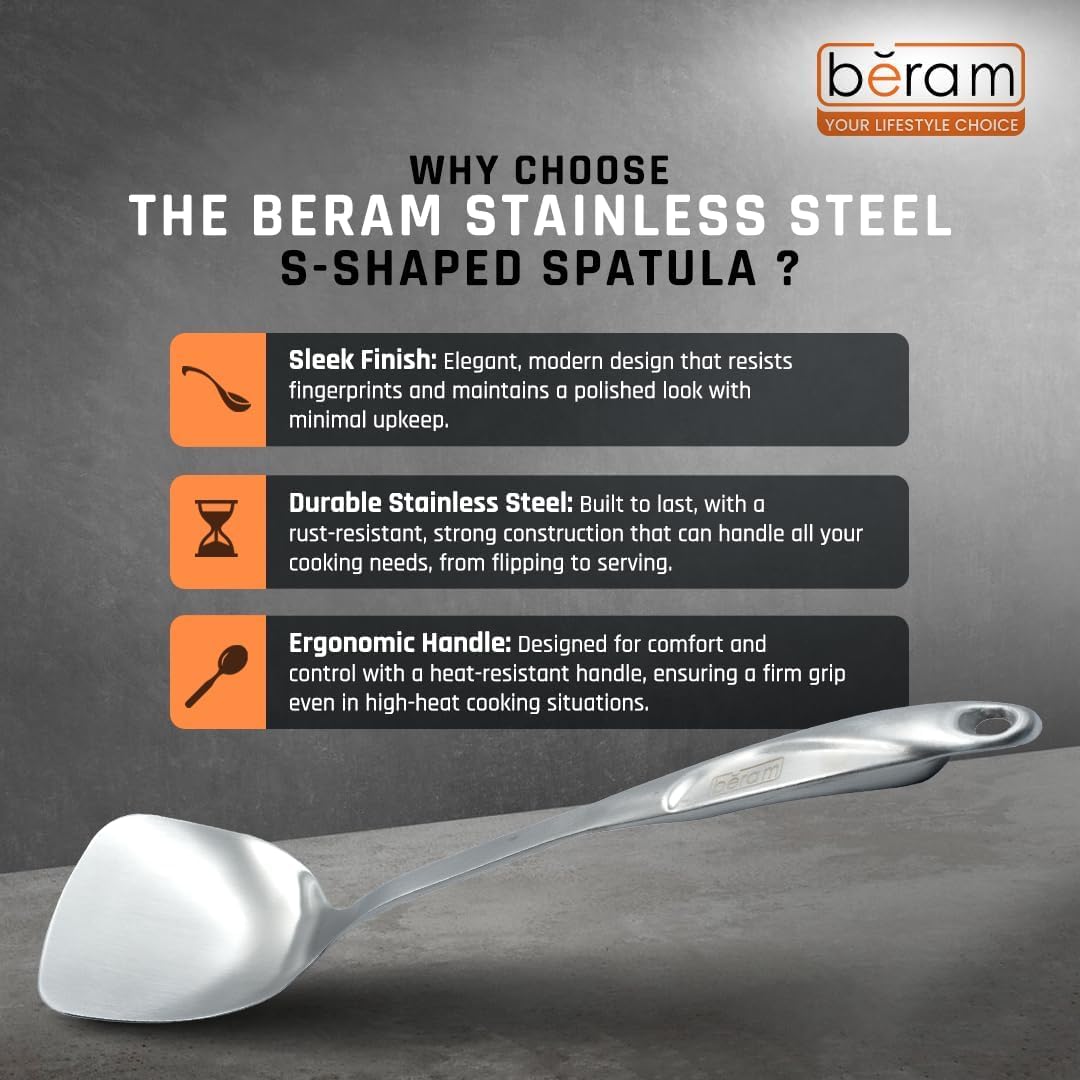 BERAM Cooking Utensils Set S-Shaped 304 Stainless Steel Silverware Cookware Set Includes Spatula Skimmer Soup Ladle Turner Pasta Server Rice Scoop with Multipurpose Stand