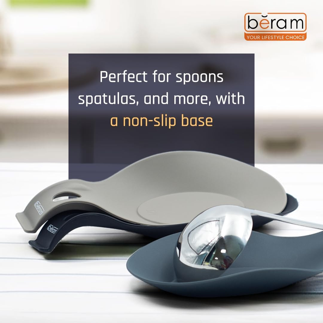 BERAM Silicone Spoon Rests Kitchen Counter Utensil Rests BPA-Free Heat Resistant Spatula & Ladle Holder Easy to Clean Modern Serving Spoon Rests for Kitchen Counters