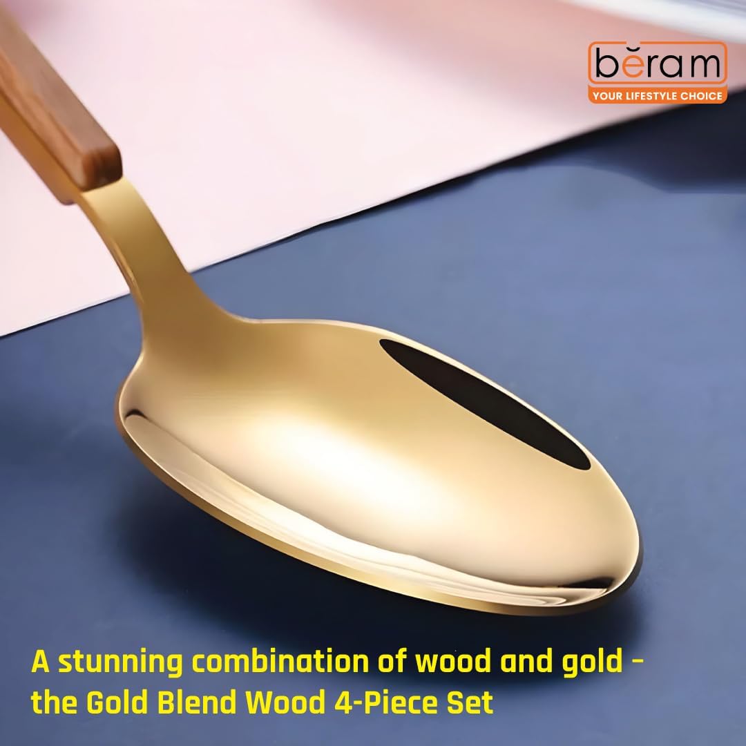 BERAM  Blended Wooden Cutlery Set Premium 4-Piece Stainless Steel Flatware with Natural Wood Handles  Elegant Dining Utensils for Home Kitchen Parties Daily Meals & Special Occasions