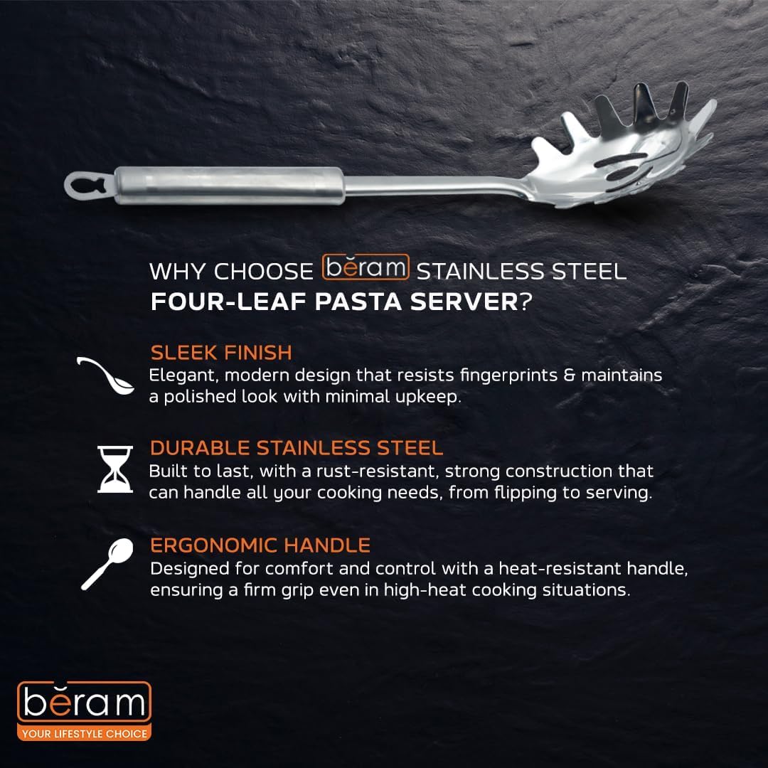BERAM Stainless Steel Cooking Utensils Set 6 Pieces Four Leaf Design Handles Spatula Turner Rice Scoop Pasta Server Skimmer Soup Ladle Kitchen Tools for Daily Use