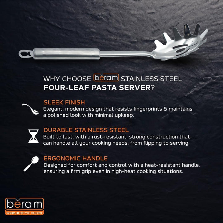 BERAM Stainless Steel Cooking Utensils Set 6 Pieces Four Leaf Design Handles Spatula Turner Rice Scoop Pasta Server Skimmer Soup Ladle Kitchen Tools for Daily Use
