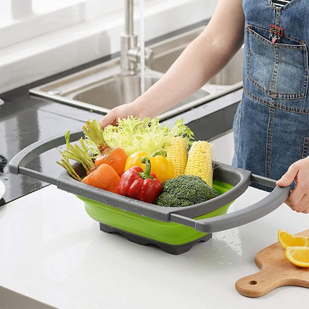 BERAM 40cm Colander, Extendable Handles, Kitchen Strainer, Collapsible, Over the Sink, Rice Drainer, Silicone, Space Saving & Collapsible Kitchen Accessories, Best for Daily Kitchen Storage and Use