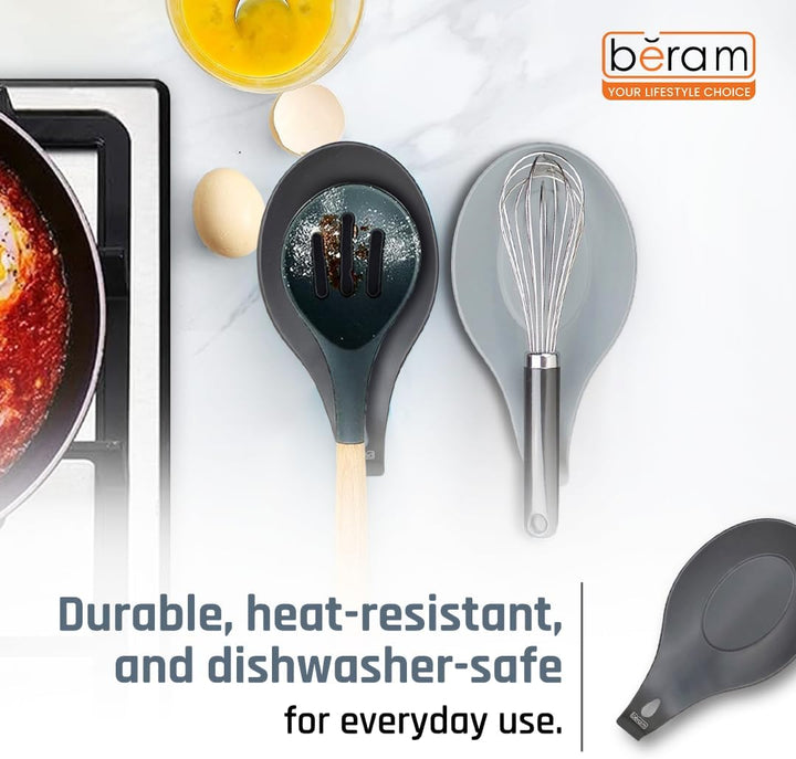 BERAM Silicone Spoon Rests Kitchen Counter Utensil Rests BPA-Free Heat Resistant Spatula & Ladle Holder Easy to Clean Modern Serving Spoon Rests for Kitchen Counters