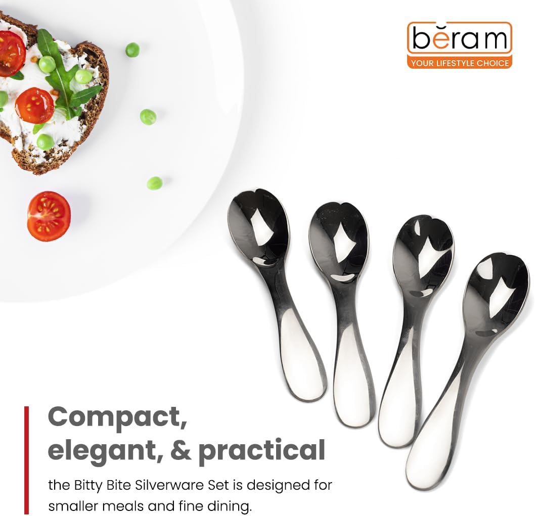 BERAM Tiny Bite Children’s Cutlery Set 18/10 Stainless Steel Flatware with Elegant Handles – Perfect Toddler Tableware