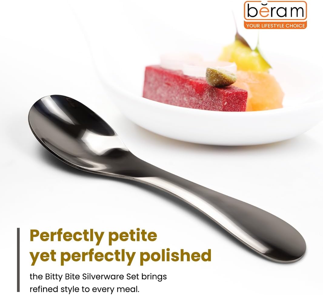 BERAM Tiny Bite Children’s Cutlery Set 18/10 Stainless Steel Flatware with Elegant Handles – Perfect Toddler Tableware