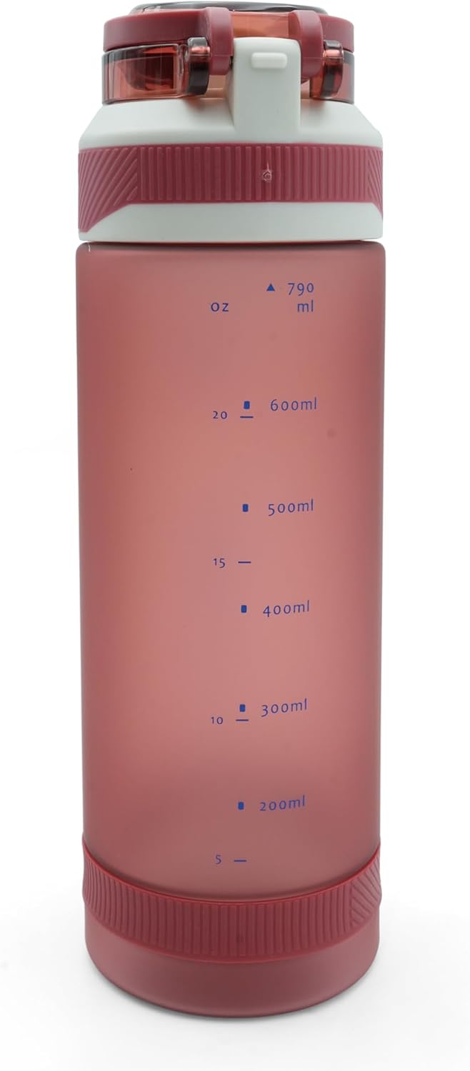 TR6 Sport Frosted Gym Water Bottle BPA Free Leak Proof with Measurement Markers Flip Lock Lid Durable Hydration Bottle for Fitness Office Travel Outdoor Wide Mouth for easy cleaning 790ml