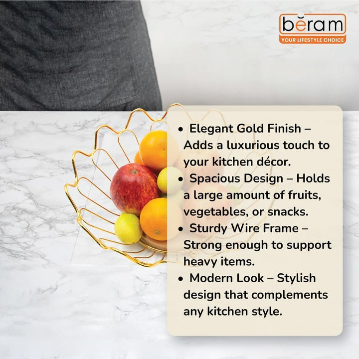 Beram Fruit Basket for Kitchen Counter Metal Wire Fruit Bowl & Vegetable Storage Organizer Rustic Countertop Fruit Holder with Handle for Kitchen, Dining & Pantry