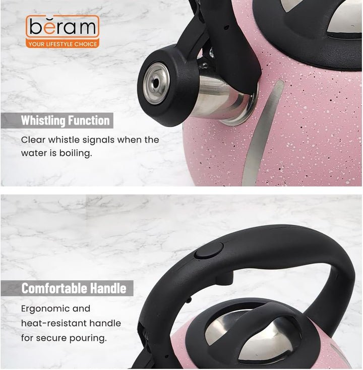 Haus Roland Stainless Steel Tea Kettle, Dotted Kettles, 3 Litres, Whistling Teapot, Stove Top, Stone Finish, Anti-Hot Handle, Anti-Rust, Loud Whistle, Fast Boiling Kitchen Utensil