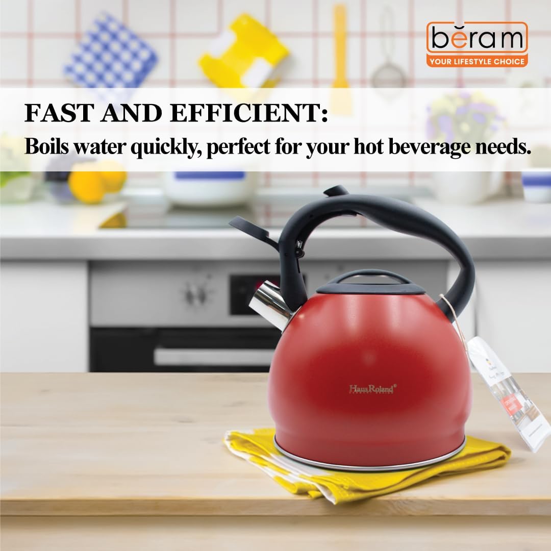 Haus Roland Whistling Kettle, Stainless Steel Tea Kettle, 3 Liters, Whistling Teapot, Ergonomic Handle Teapot, Lid with Nylon Knob, Suitable For Induction and Gas., Full Matte Design