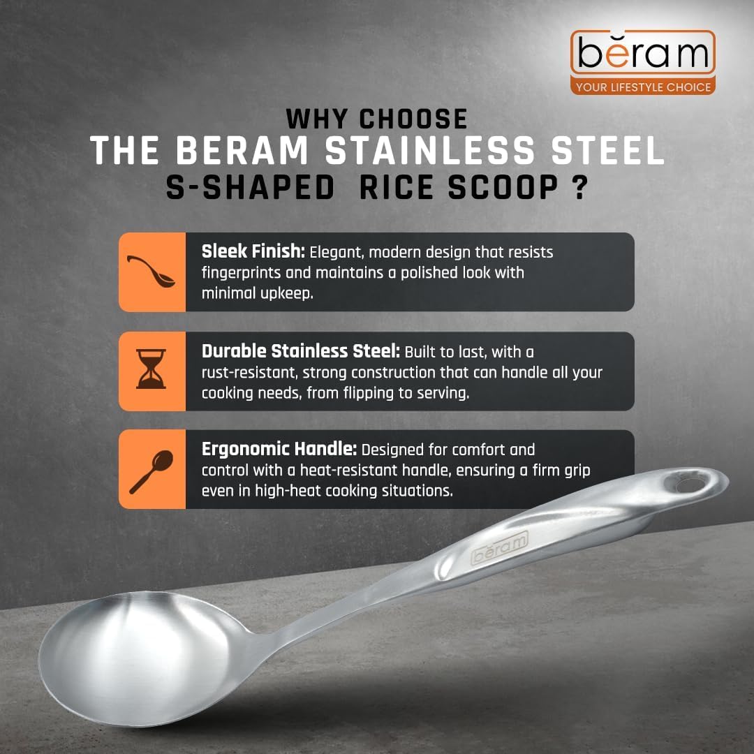BERAM Cooking Utensils Set S-Shaped 304 Stainless Steel Silverware Cookware Set Includes Spatula Skimmer Soup Ladle Turner Pasta Server Rice Scoop with Multipurpose Stand