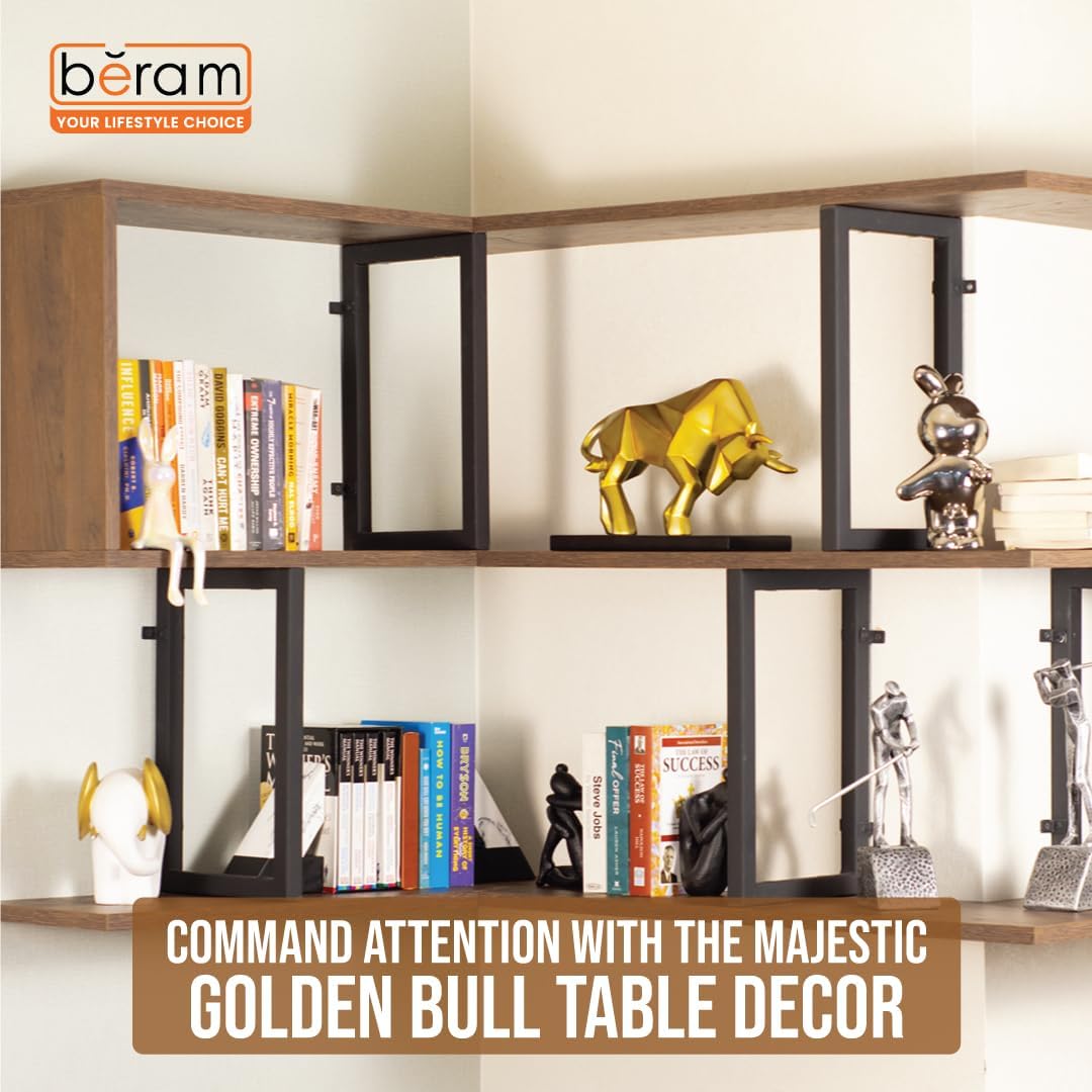 BERAM Golden Bull Ceramic Statue – Modern Abstract Art Sculpture for Home Decor, Premium Shelf Ornament for Office, Living Room, Dining Room, and Gift Giving