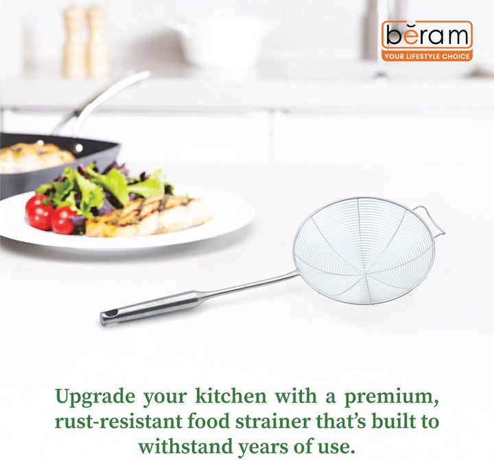 BERAM Stainless Steel Food Strainer Spatula Large Size for Frying Steaming and Grilling Skimmer for Daily Use Cooking Utensil and Kitchen Tool (19CM)