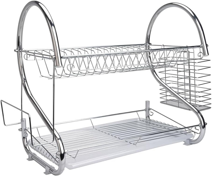 BERAM Stainless Steel Dish Rack, Kitchen Organizer, Double-Layer Utensils Stand, Large Capacity, Anti-Slip Mat, Dish Drain Racks, Detachable Dry Basket, Silver