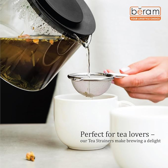BERAM Strainer, Spiral Design with Handle, 304 Stainless Steel, Sieve for Sifting, Cooking Utensil, Daily Use Kitchen Tool, Juice Strainer, Pulp Separator (16 CM)