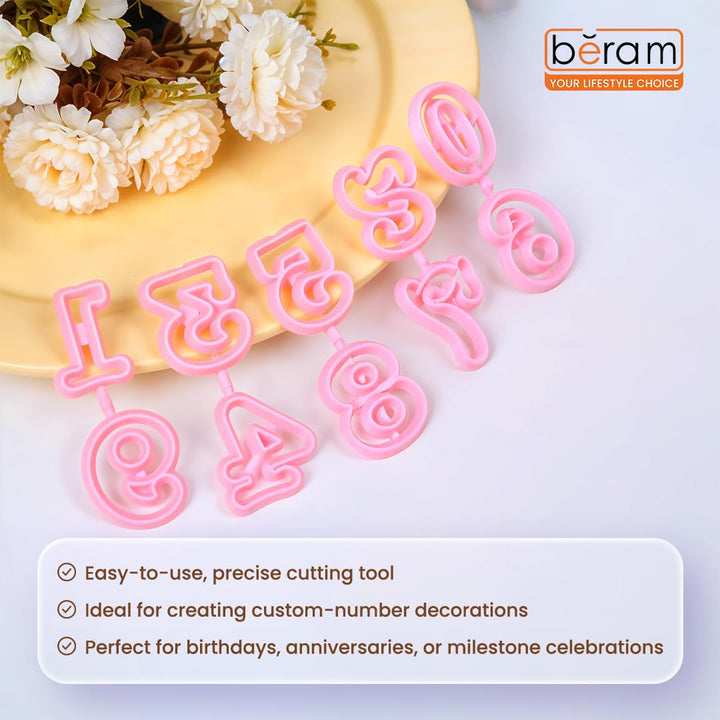 BERAM Number Shape Mold Set 0 to 9 Reusable Cookie Cutters and Cake Moulds Easy to Clean Baking Tools for Kids DIY Cupcake and Fondant Decoration Set for Birthdays and Daily Use