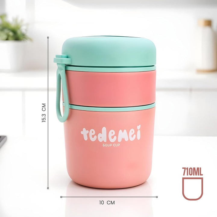 Stainless Steel Breakfast Cup 710ml Pink Insulated Food Jar with Lid SS316 Food Grade Steel Leakproof Soup Oatmeal & Lunch Container for Office School & Travel