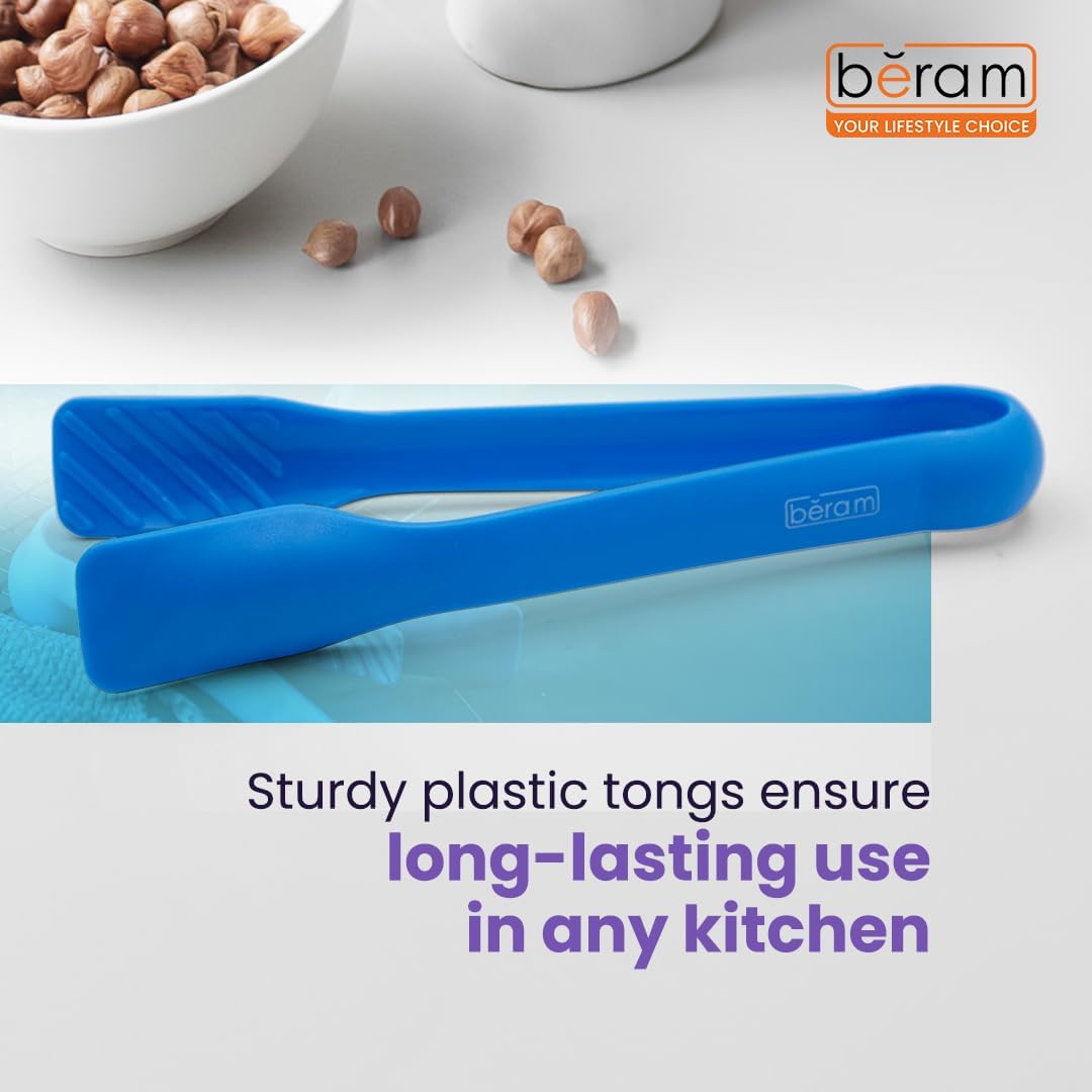 BERAM Plastic Kitchen Tongs Set of 3 Food Serving and BBQ Tongs for Bread Salad Fruit Buffet and Grilling Durable BPA Free Reusable Utility Tongs for Home Party and Daily Use