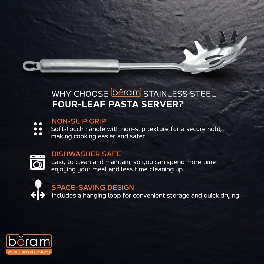 BERAM Stainless Steel Cooking Utensils Set 6 Pieces Four Leaf Design Handles Spatula Turner Rice Scoop Pasta Server Skimmer Soup Ladle Kitchen Tools for Daily Use