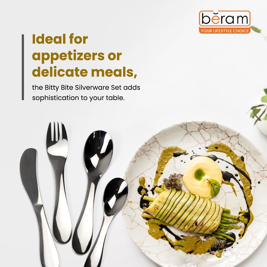BERAM Tiny Bite Children’s Cutlery Set 18/10 Stainless Steel Flatware with Elegant Handles – Perfect Toddler Tableware