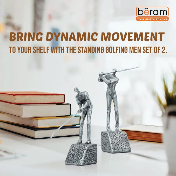BERAM Golfing Men Set – Black Ceramic Figurine Sculptures, Abstract Golf Statues for Modern Home or Office Decor, Shelf Ornaments & Gift Set for Golf Lovers and Art Collectors