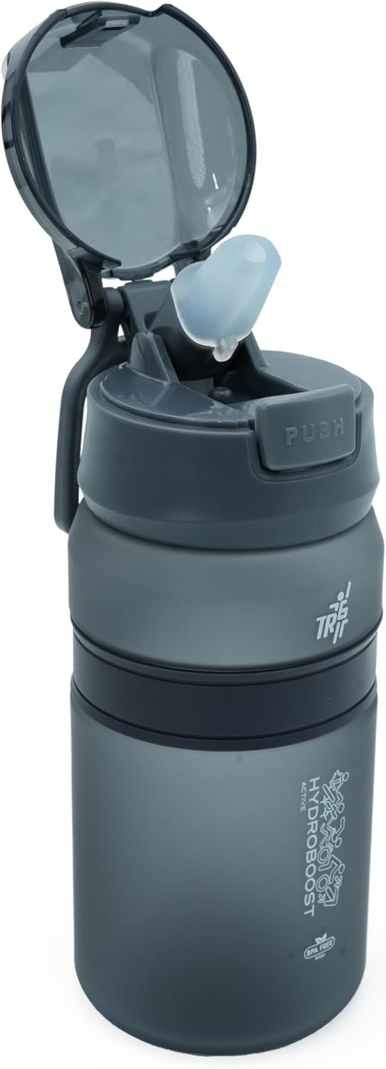 TR6 Hydra Boost Active Frosted 550ml BPA Free Tritan Bottle with Straw, Lockable Flip Lid Leakproof, Lightweight & Stylish Ideal for Gym, Work, School & Outdoor Use