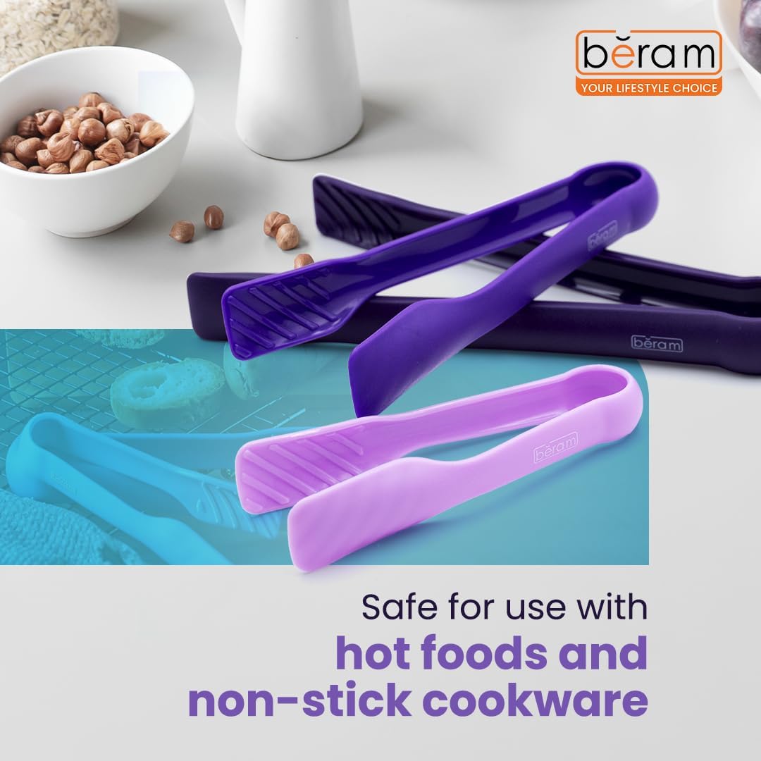 BERAM Plastic Kitchen Tongs Set of 3 Food Serving and BBQ Tongs for Bread Salad Fruit Buffet and Grilling Durable BPA Free Reusable Utility Tongs for Home Party and Daily Use