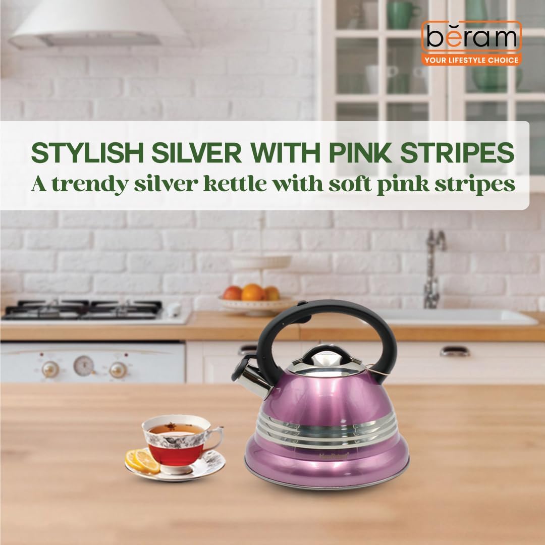 Haus Roland Stainless Steel Tea Kettle, 3 Litres, Whistling Teapot, Stove Top, Stone Finish, Anti-Hot Handle, Anti-Rust, Loud Whistle, Fast Boiling Kitchen Utensil