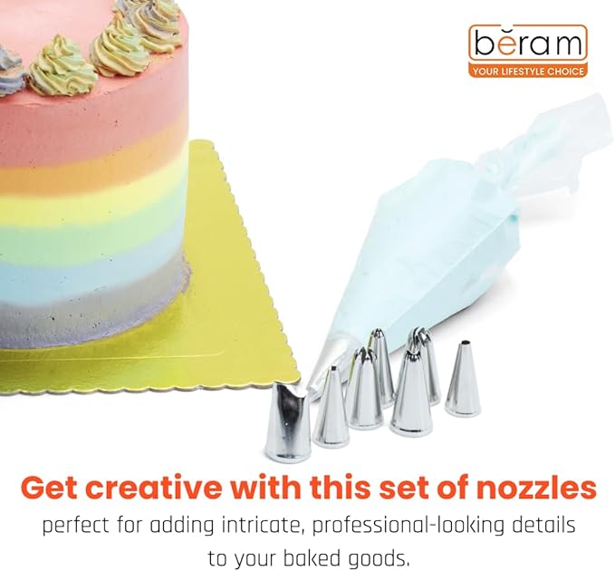 BERAM 24 Pieces Piping Nozzles Stainless Steel Cake Decorating Tools Icing Nozzle Set with Box Cake Decorating Pastry Set Nozzle Tips for Buttercream Frosting Cupcakes Cookies Fondant Designs
