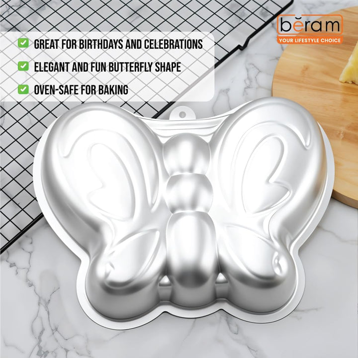 BERAM 3D Butterfly Cake Mould Non Stick Food Grade Aluminium Alloy Baking Pan for Birthday Halloween Christmas Creative 3D Cake Mould for Kids Home Bakers Baking Lovers Decorating Essentials