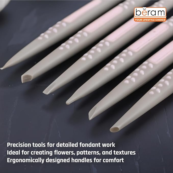BERAM Fondant Tool Kit 6 Piece Cake Decorating Tools Set Engraving Pens & Needles Food-Grade Plastic Shaping & Molding Tools for DIY Cake Design Fondant & Sugar Craft Detailing Baking Accessories