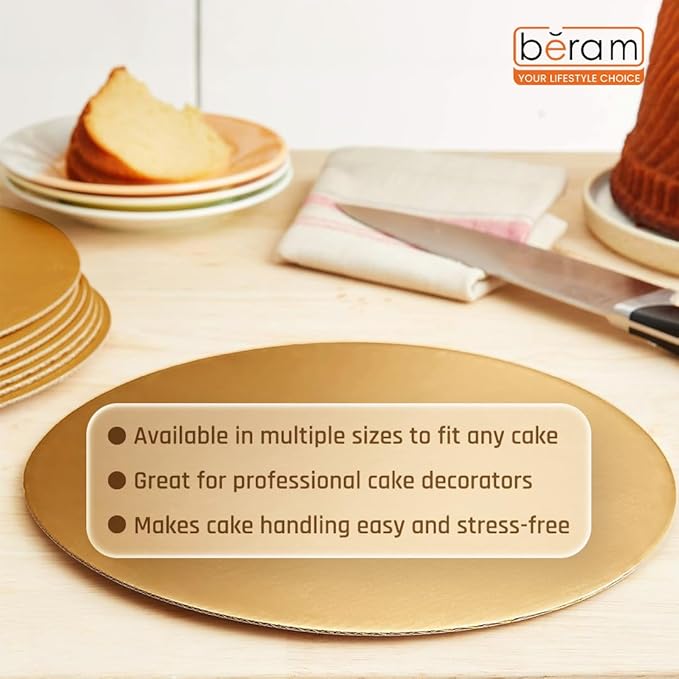 BERAM Disposable Cake Boards Gold Set of 5 Round and Reusable Food-Grade Cardboard  for Cakes  Cupcakes  Cookies and More Baking Display Stand Bakery Presentation Board
