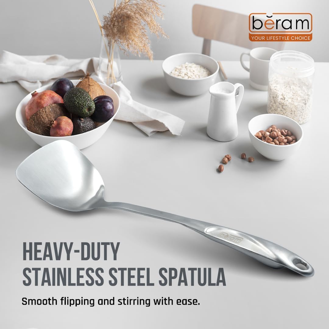 BERAM Cooking Utensils Set S-Shaped 304 Stainless Steel Silverware Cookware Set Includes Spatula Skimmer Soup Ladle Turner Pasta Server Rice Scoop with Multipurpose Stand